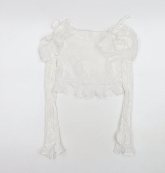 H&M Womens White Viscose Basic Blouse Size 4 Off the Shoulder