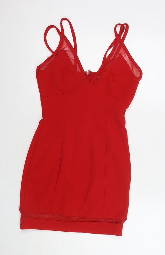 Additional front view of Missguided women’s red polyester a-line, size UK 8, v-neck zip