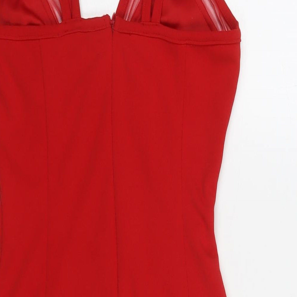 Missguided Womens Red Polyester A-Line Size 8 V-Neck Zip