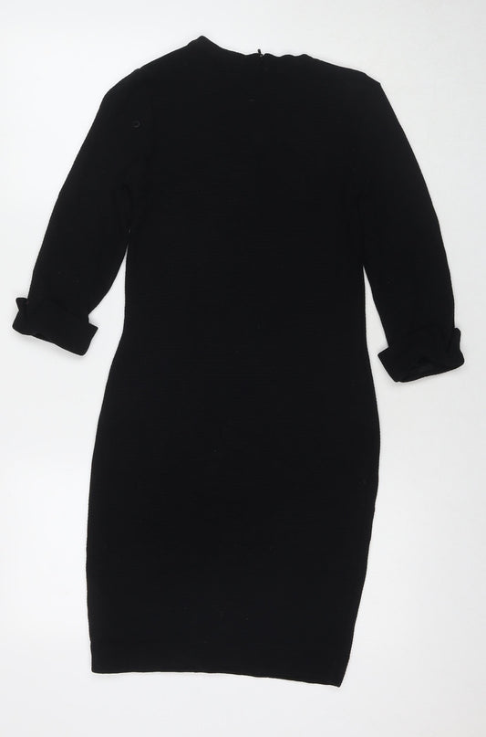 French Connection Womens Black Viscose A-Line Size 8 Round Neck Zip