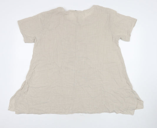 Made in Italy Womens Beige Cotton Tunic T-Shirt Size L Round Neck - Leaf