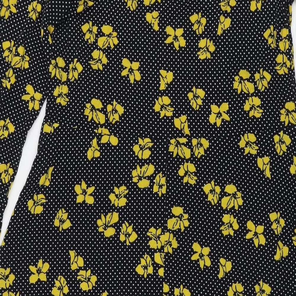 Debenhams Womens Black Polka Dot Viscose Fit & Flare Size 12 V-Neck Pullover - Flowers