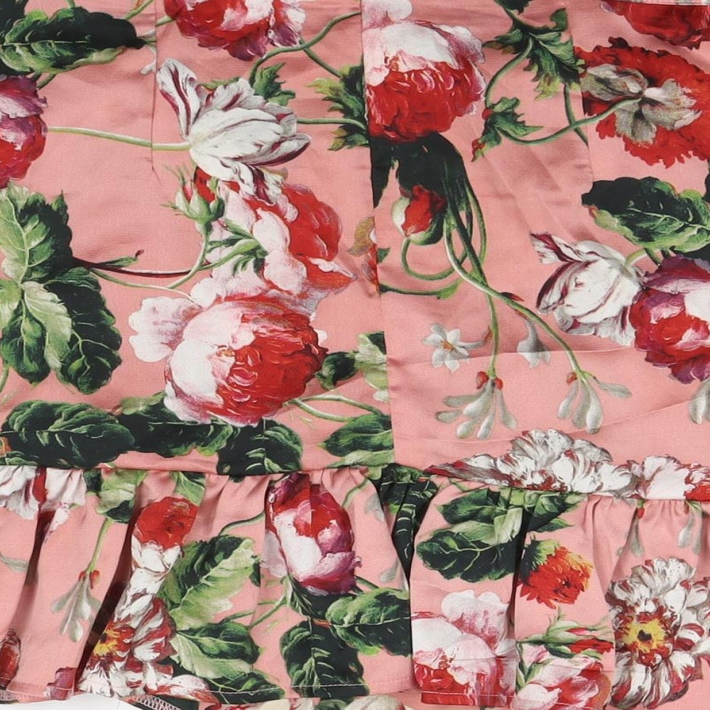 Boohoo Womens Pink Floral Polyester A-Line Skirt Size 12 Zip