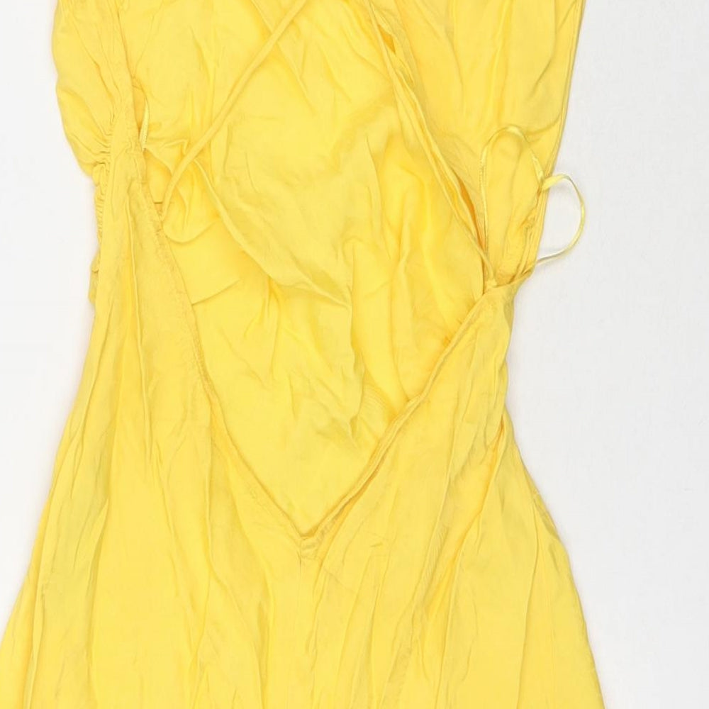 Zara Womens Yellow Viscose Slip Dress Size 4 Cowl Neck Pullover