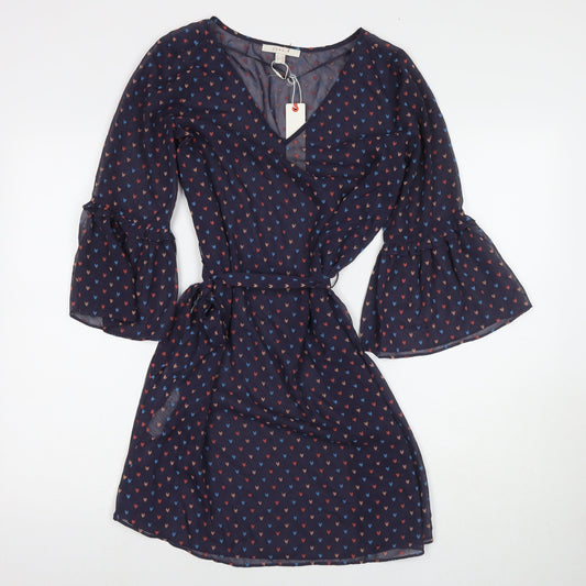 Additional front view of ESPRIT women’s purple geometric polyester fit & flare, size UK 10, v-neck pullover - hearts