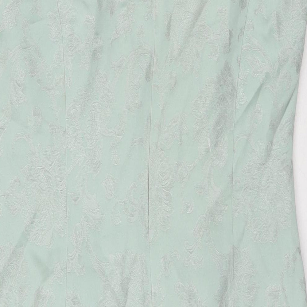 Made in Womens Green Floral Viscose A-Line Size 12 Round Neck Zip