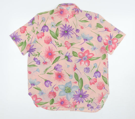 Classics Womens Multicoloured Floral Polyester Basic Button-Up Size 14 Collared