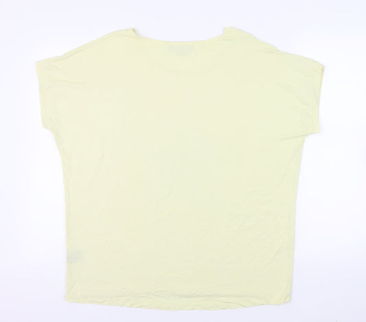 Frank Usher Womens Yellow Cotton Tunic T-Shirt Size L Boat Neck - Studded