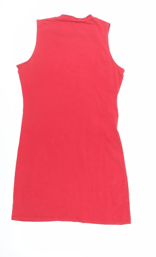Dorothy Perkins Womens Red Cotton T-Shirt Dress Size 14 Crew Neck Pullover