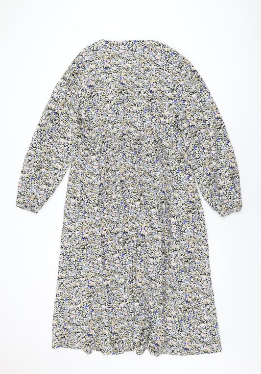 Marks and Spencer Womens Multicoloured Geometric Viscose A-Line Size 12 V-Neck Pullover