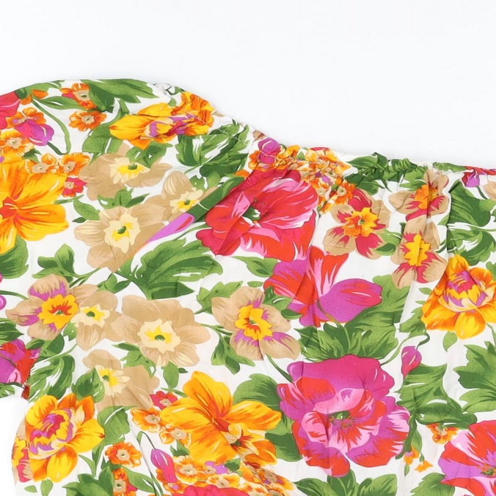 DH Mode Womens White Floral Cotton Basic T-Shirt Size XL Round Neck