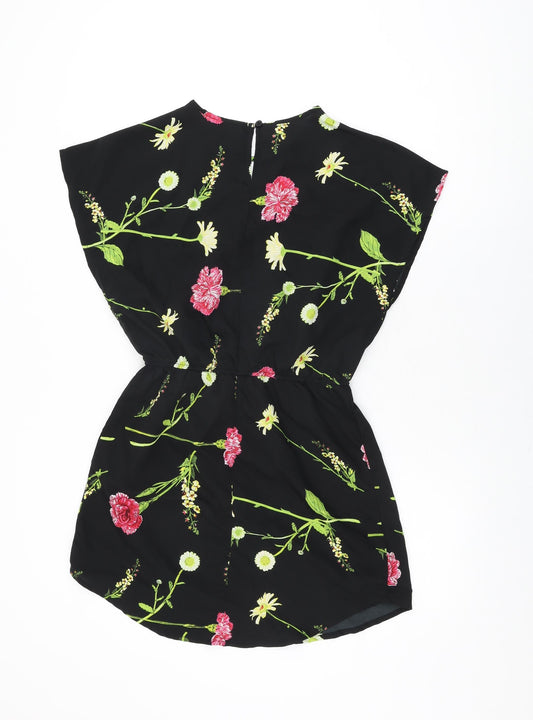Dancing Leopard Womens Black Floral Polyester Shift Size 10 Round Neck Pullover