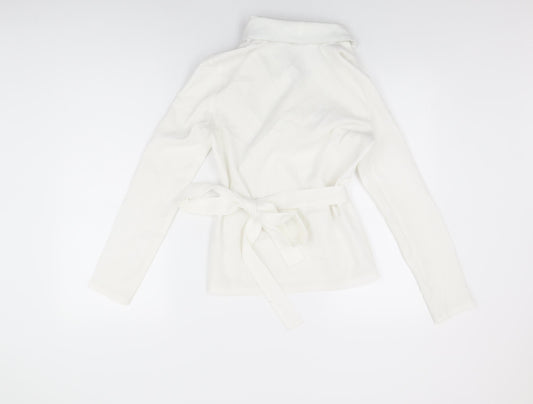 Boohoo Womens White Polyester Wrap T-Shirt Size 8 Collared