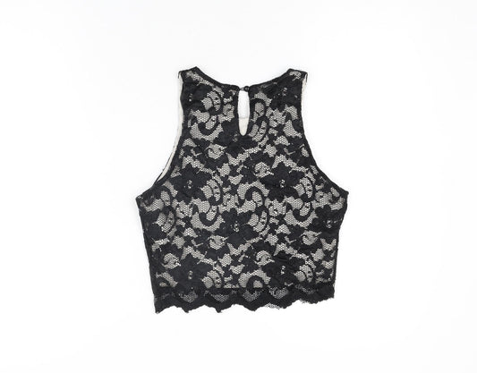 Womens UK Size 10 New Look Black Cropped T-Shirt