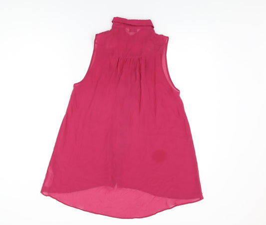 Miss Selfridge Womens Pink Polyester Basic Button-Up Size 10 Collared