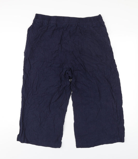 Monsoon Womens Blue Cotton Capri Trousers Size M L21 in Regular Button