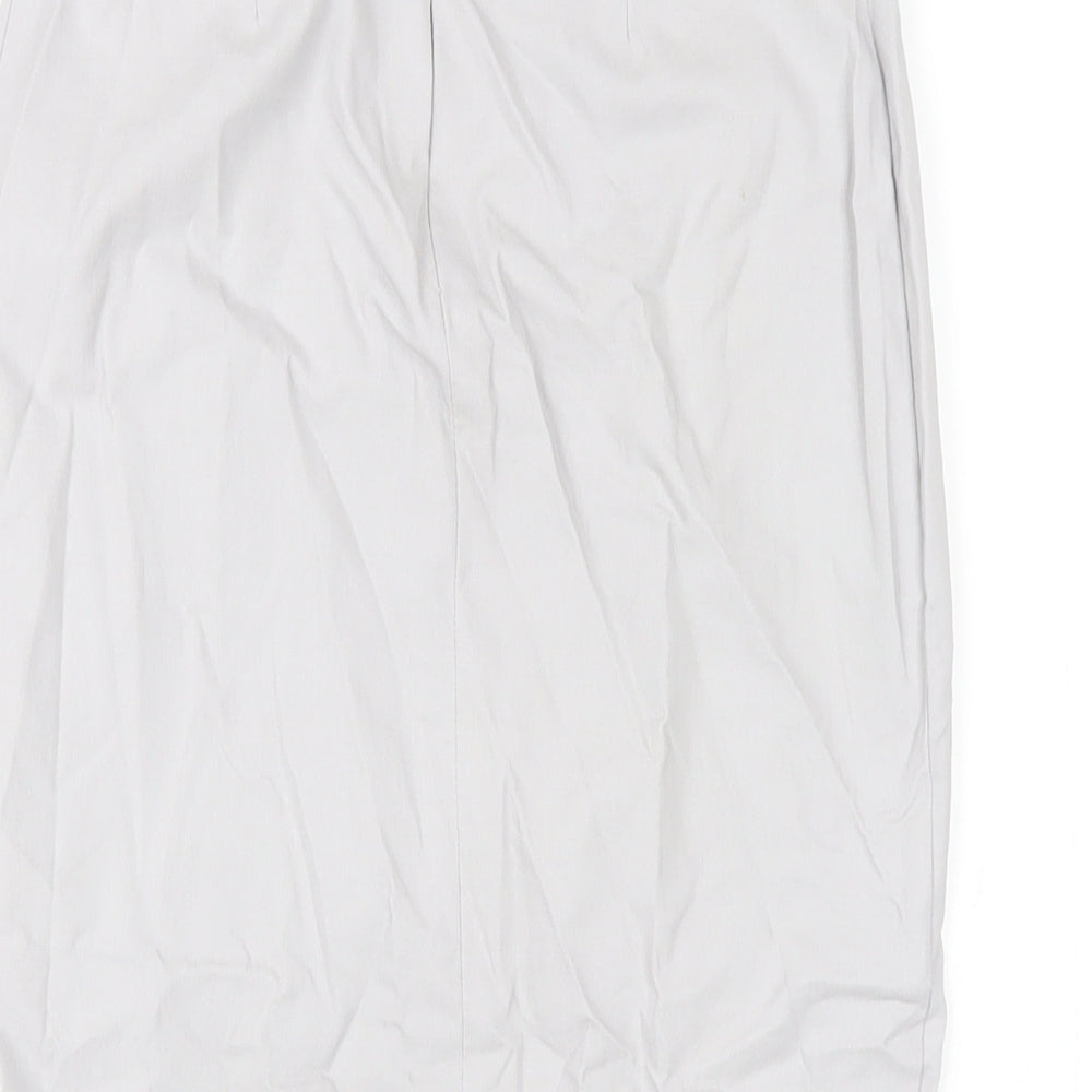 Brand and care label for ASOS women’s grey viscose straight & pencil skirt, size UK 6, zip