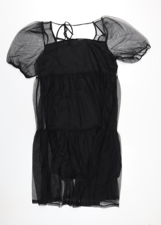 H&M Womens Black Polyester A-Line Size L Square Neck Pullover