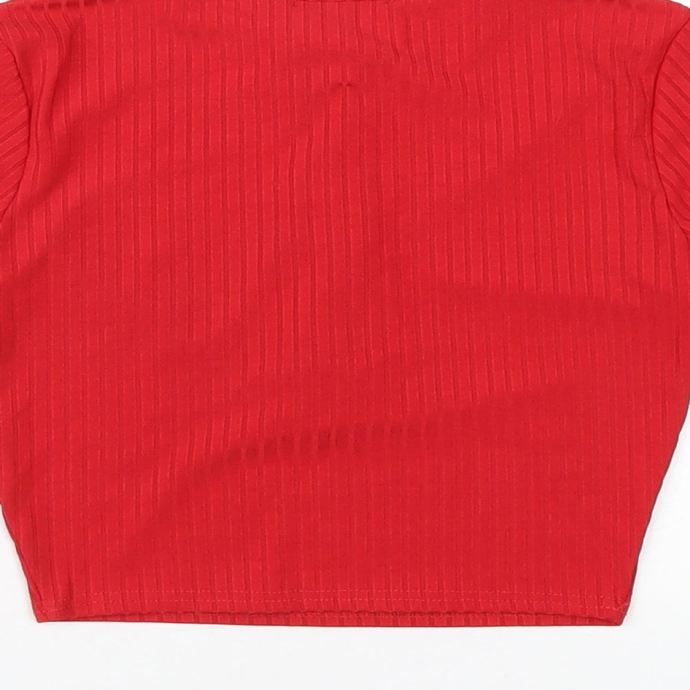 Womens UK Size 8 PRETTYLITTLETHING Red Cropped T-Shirt