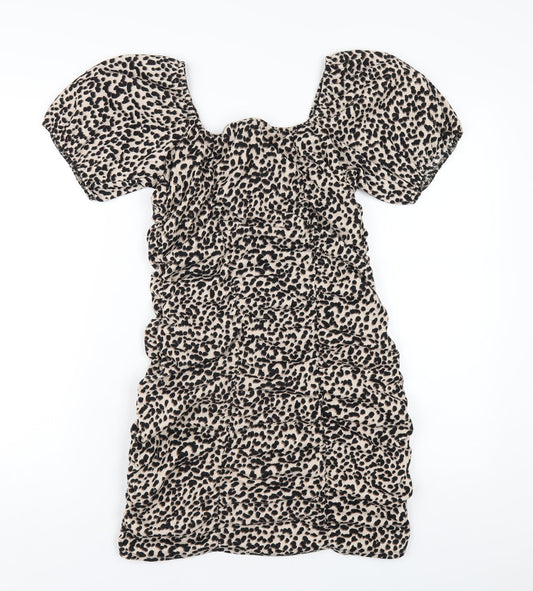 New Look Womens Beige Geometric Polyester Bodycon Size 12 V-Neck Pullover