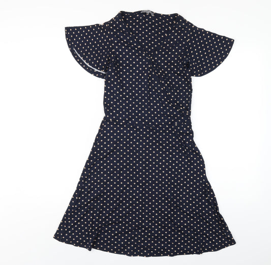Additional front view of Principles women’s blue geometric viscose a-line, size UK 8, v-neck pullover