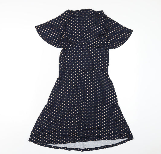 Principles Womens Blue Geometric Viscose A-Line Size 8 V-Neck Pullover