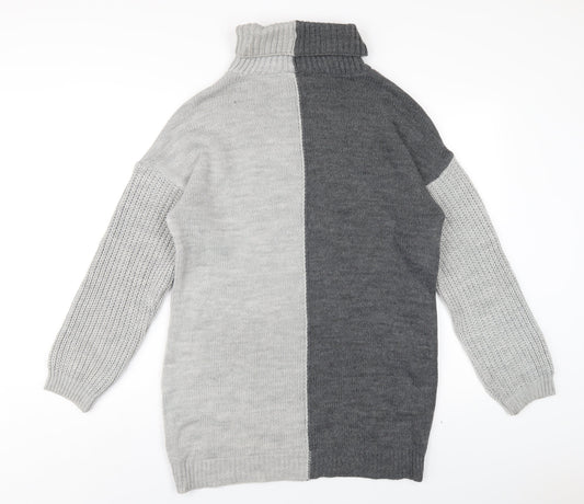 PRETTYLITTLETHING Womens Grey Acrylic Jumper Dress Size S Roll Neck Pullover