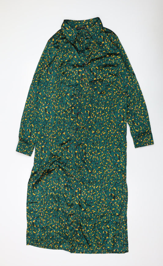 Additional front view of I SAW IT FIRST women’s blue animal print polyester shirt dress, size UK 10, collared button