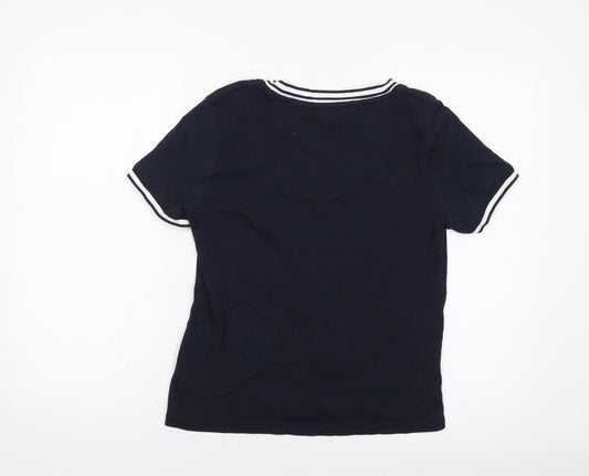 Maine Womens Blue Cotton Basic T-Shirt Size 14 Scoop Neck
