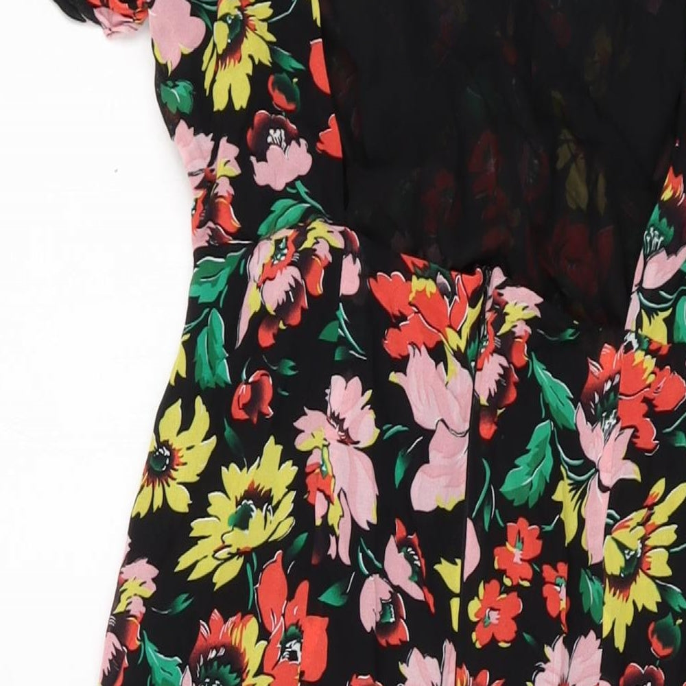 Topsho[p Womens Multicoloured Floral Polyester A-Line Size 14 V-Neck Zip