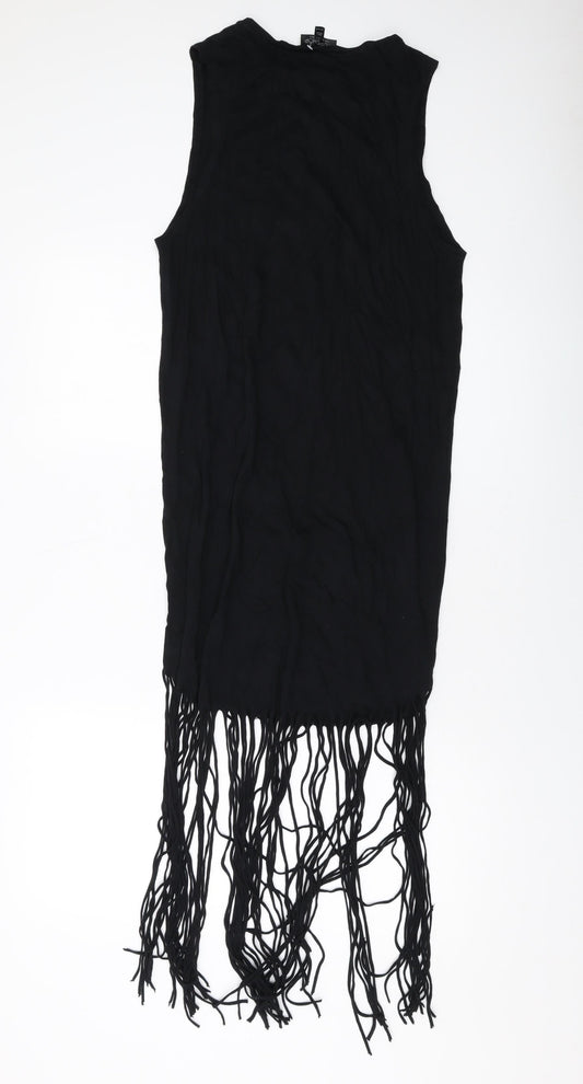 Topshop Womens Black Viscose Tank Dress Size 8 Round Neck Pullover