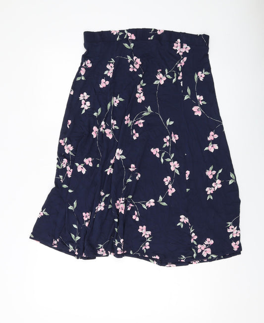 Marks and Spencer Womens Blue Floral Viscose A-Line Skirt Size 14