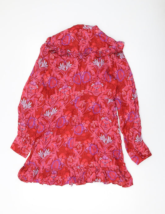 Zara Womens Red Geometric Polyester A-Line Size S Mock Neck Zip