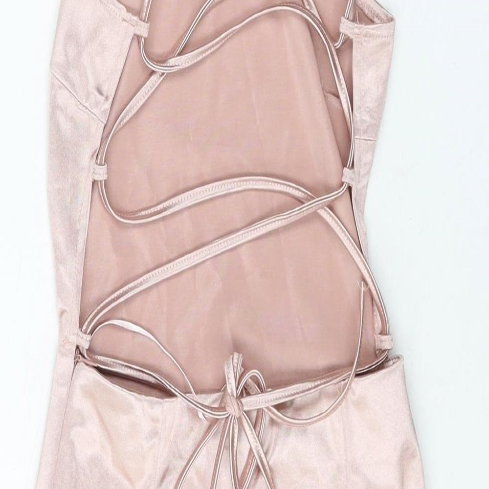 Boohoo Womens Pink Polyester Bodycon Size 10 Square Neck Lace Up