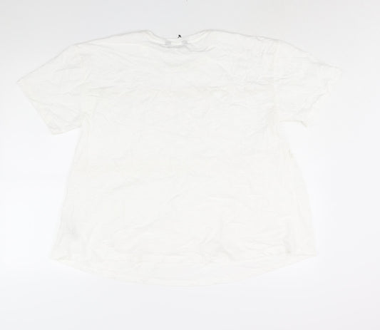 Marks and Spencer Womens White Cotton Basic Blouse Size 18 Round Neck - Lace Detail