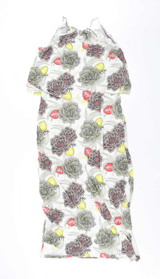 NEXT Womens Multicoloured Floral Cotton Maxi Size 14 Round Neck Tie - Side Slits Tassle