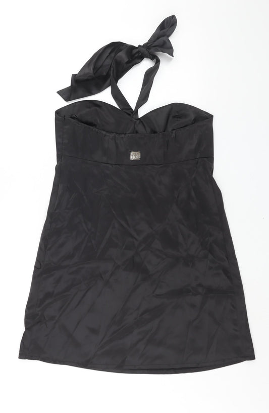 Pure Womens Black Polyester A-Line Size 12 Halter Zip - Floral Sequin