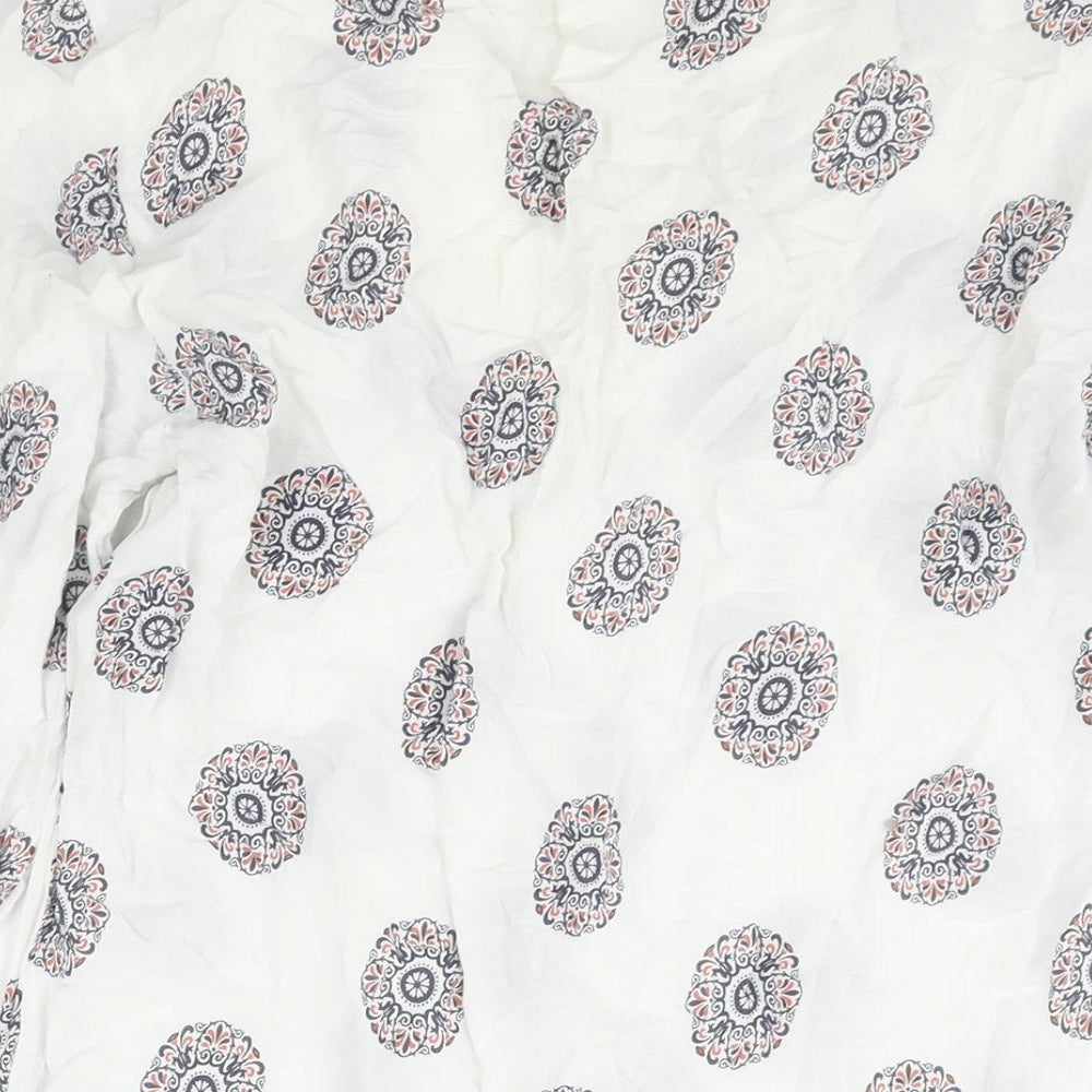 M&Co Womens White Geometric Viscose Basic Blouse Size 10 V-Neck