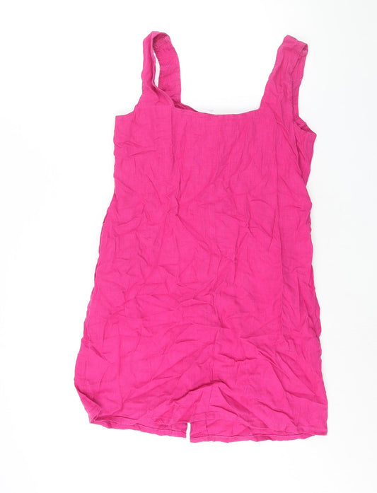 NEXT Womens Pink Linen Shift Size 10 Scoop Neck Button