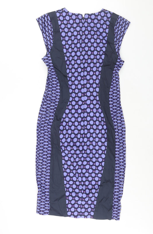 French Connection Womens Purple Geometric Cotton Pencil Dress Size 12 V-Neck Zip