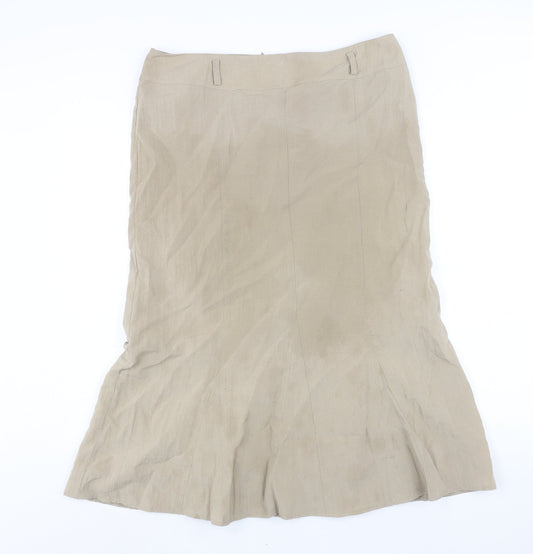 Additional front view of Frank Walder women’s beige polyester trumpet skirt, size UK 14, zip