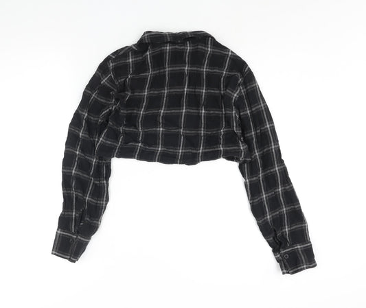 Divided by H&M Womens Black Check Cotton Cropped Button-Up Size S Collared