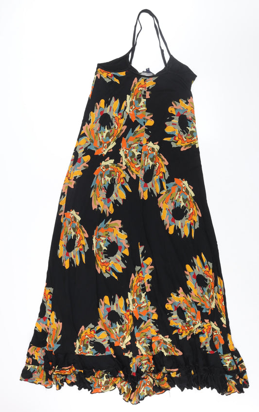 French Connection Womens Black Geometric Lyocell Maxi Size 10 Scoop Neck Pullover - Frill