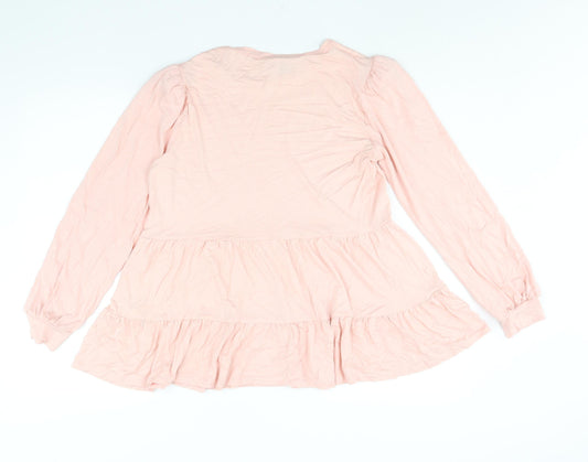 New Look Womens Pink Viscose Basic Blouse Size 14 Round Neck - Smocked