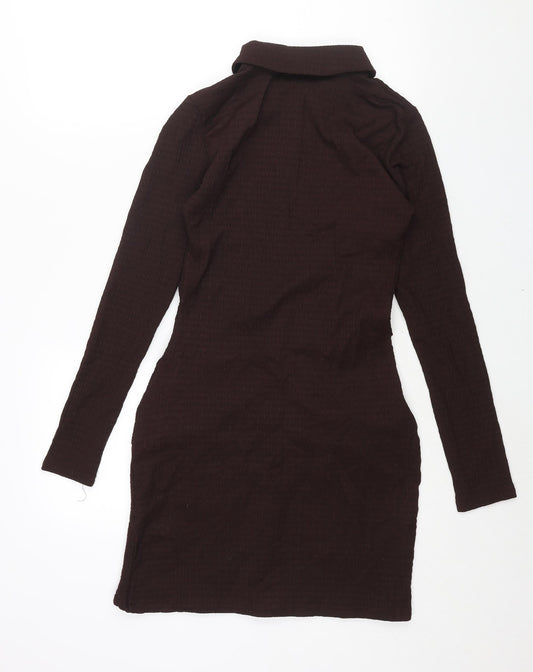 Misspap Womens Brown Polyester Shirt Dress Size 8 Collared Button - Rouched
