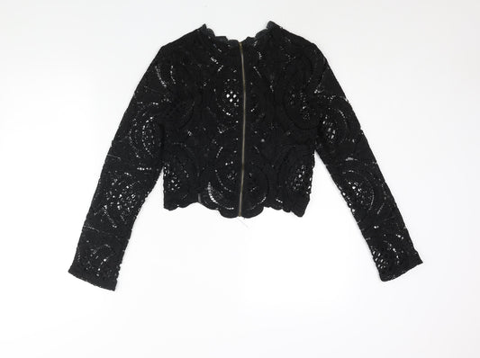 Glamorous Womens Black Polyester Basic Blouse Size S Round Neck - Semi Sheer