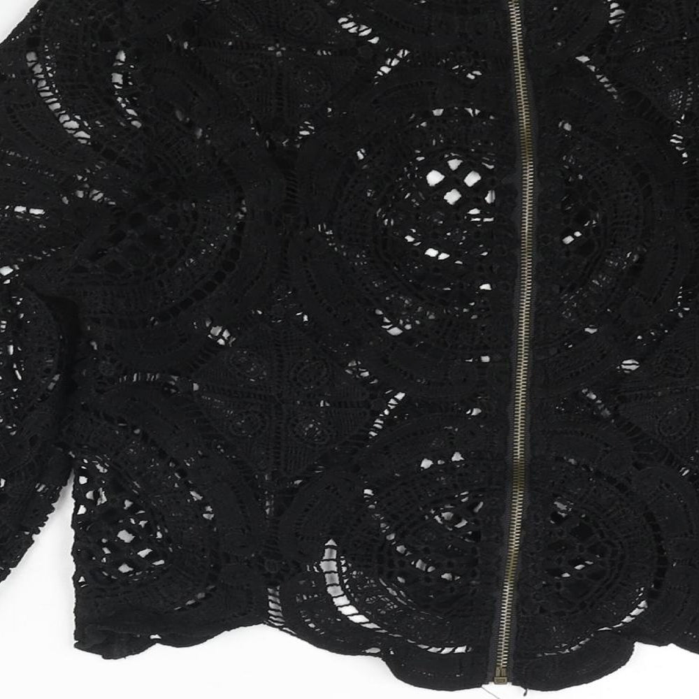 Glamorous Womens Black Polyester Basic Blouse Size S Round Neck - Semi Sheer