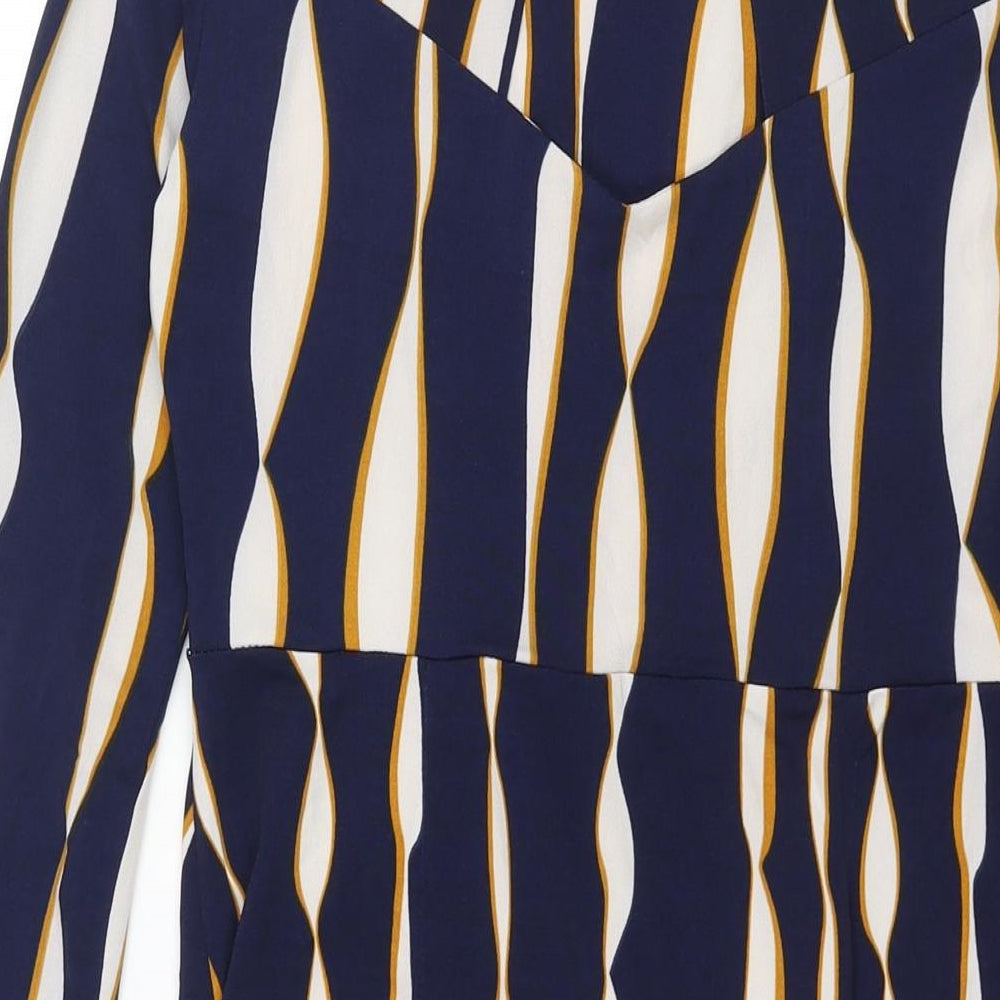 Jolie Moi Womens Blue Geometric Polyester Bodycon Size 10 Mock Neck Pullover - Twist Detail