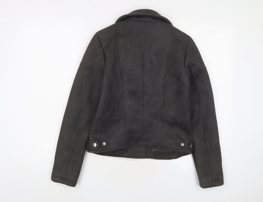 Womens UK Size 10 New Look Grey Biker Coat