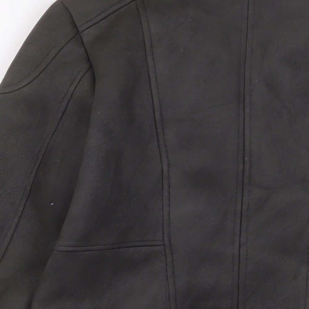 Womens UK Size 10 New Look Grey Biker Coat